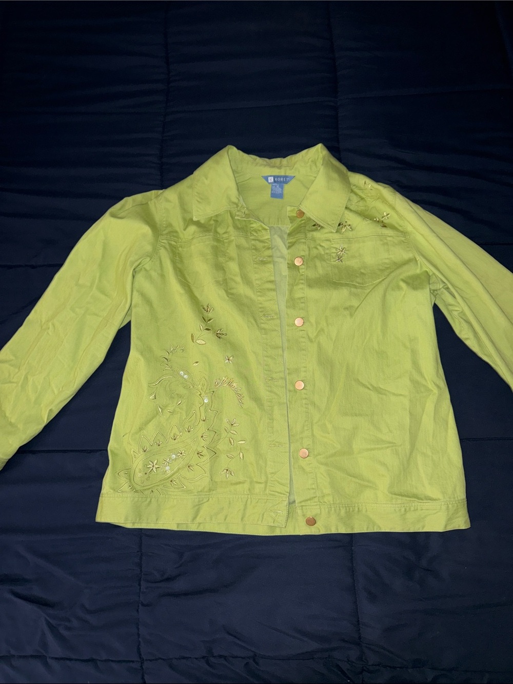 Koret Lime Green Embroidered Button Jacket